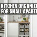 A small kitchen showing the best kitchen organization ideas for small apartments, including a wall pegboard for pots and a slim pull-out pantry.