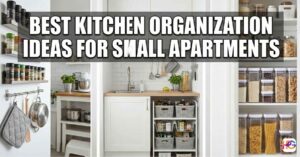 A small kitchen showing the best kitchen organization ideas for small apartments, including a wall pegboard for pots and a slim pull-out pantry.