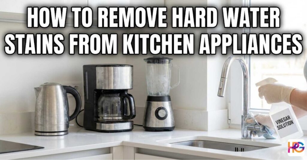 A person scrubbing hard water stains from a cloudy glass pitcher using a small brush and baking soda.