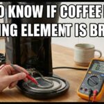 Hands use a test tool on a metal tube to show how to know if coffee maker heating element is broken.