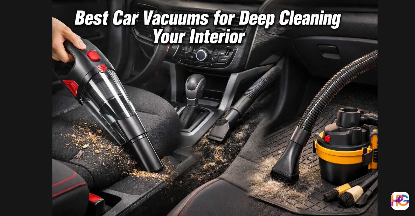 A man in a driveway using a powerful deep cleaning vacuum for car to remove heavy dust and debris from floor mats.