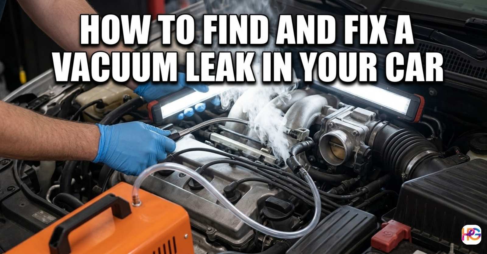 Mechanic performing a smoke test to show how to find and fix a vacuum leak in your car.