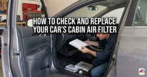 **Alt Text:** > A man showing how do i change the cabin air filter by sliding a new filter into a car dashboard.