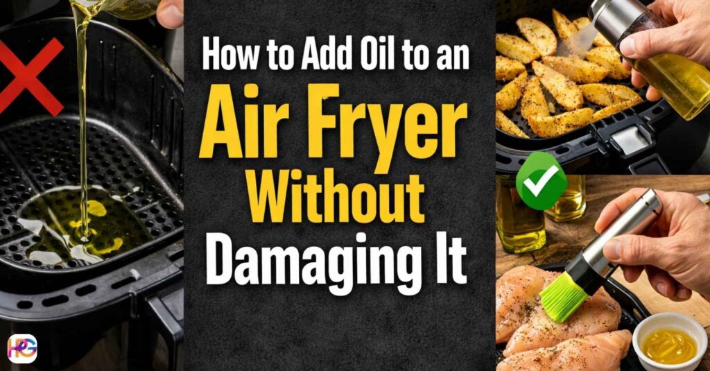 How to add oil to an air fryer without damaging it showing wrong and correct oil application methods