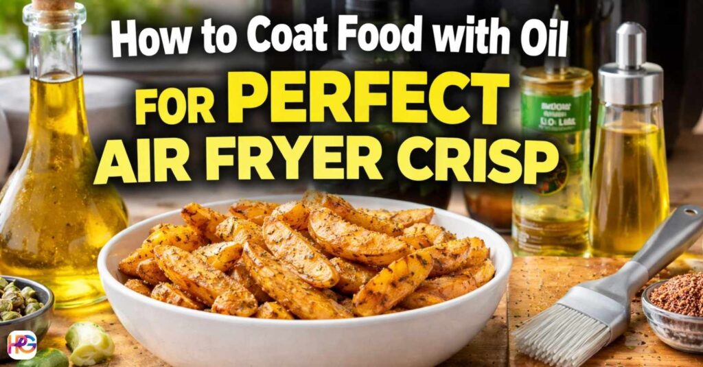 Bowl of seasoned potatoes coated with oil using a brush and sprayer for perfect air fryer crisp texture