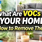 What Are VOCs in Your Home and How to Remove Them – household items like cleaning sprays, paint, and candles releasing visible vapors.