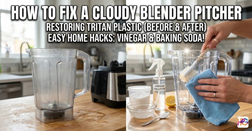 how to clean a cloudy blender pitcher before and after with vinegar and baking soda.