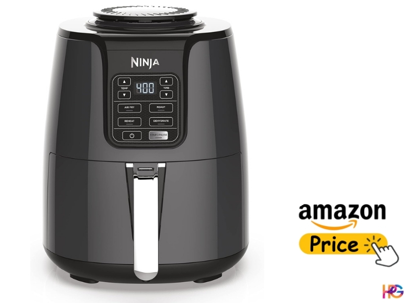 Black Ninja AF101 4-quart air fryer with a digital control panel and ceramic-coated basket.
