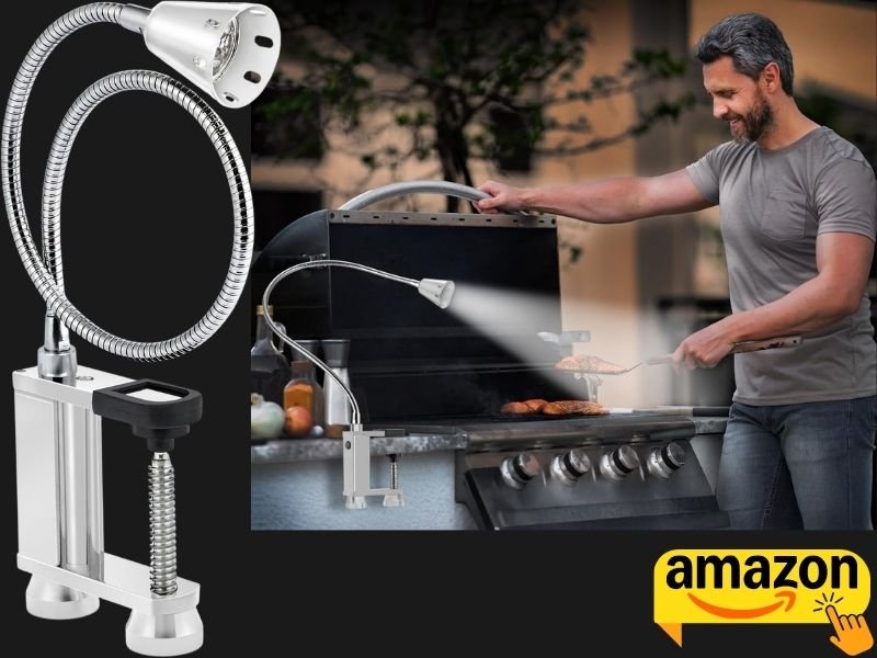LED Concepts BBQ Grill Light mounted on a barbecue grill for nighttime cooking.