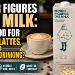 Minor Figures oat milk carton with coffee, latte, iced coffee, and a glass of oat milk, highlighting its use for coffee, lattes, and everyday drinking.