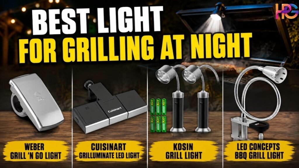 Best light for grilling at night featuring four LED grill light options for outdoor cooking.